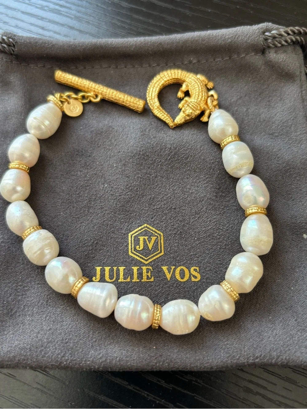 NWOT Julie Vos Gold and White Baroque Pearl Bracelet